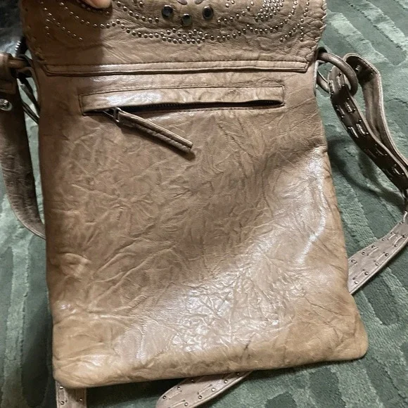 Christiansen Vintage Studded Leather Crossbody Brown Bag Bohemian 70' Hippie - Picture 6 of 13